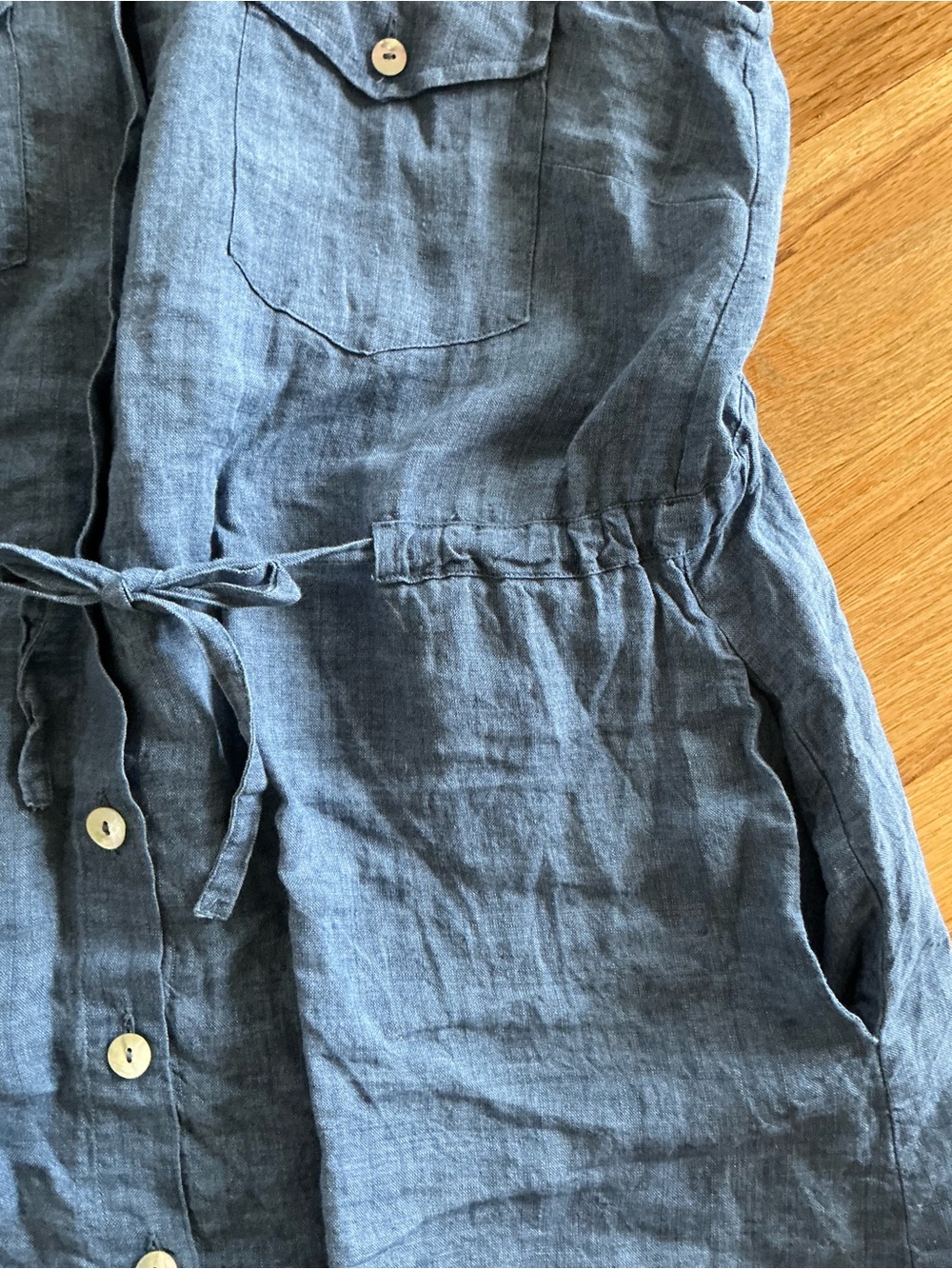 Sleeveless Button-Front Linen Dress - Blue - Picture 7 of 7